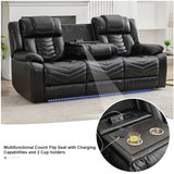 Power Recliner Sofa Set 5-Seater with Zero Gravity,Bass Speaker,Wireless Charger,USB/Type-C Ports,LED Lights,Cup Holders,Faux Leather Electric Reclining Loveseat Couch Recliner Sets,2 Piece,Black Comfort Stretch