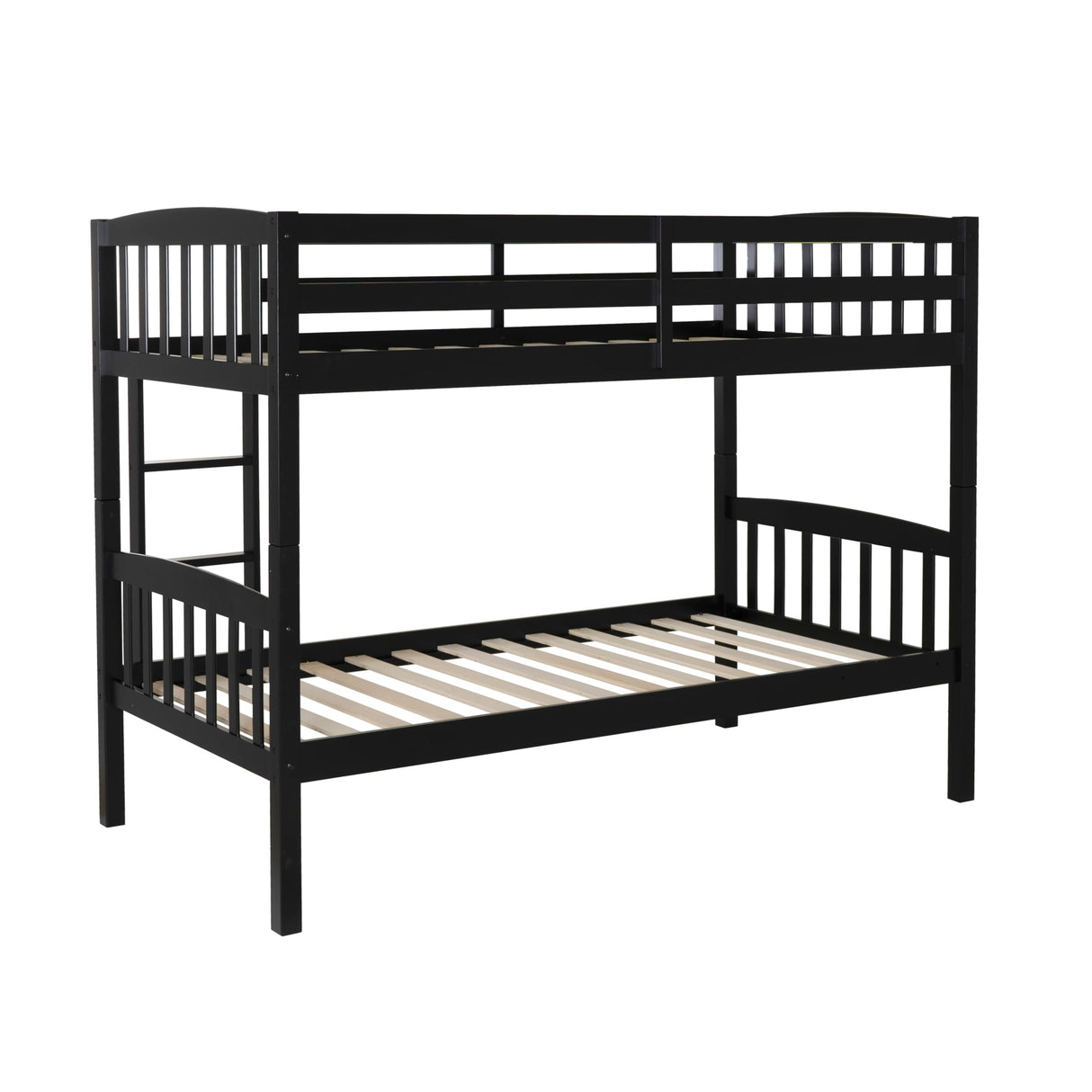 Linon Howell Black Solid Wooden Twin Over Twin Bunk Bed with Ladder Linon