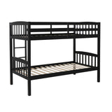 Linon Howell Black Solid Wooden Twin Over Twin Bunk Bed with Ladder Linon