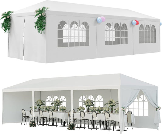 Generic Party Tent 10'x30' Patio Tent Outdoor Canopy Shelter with 8 Removable Side Walls (10' x 30' with 8 Side Walls) White Ge-726