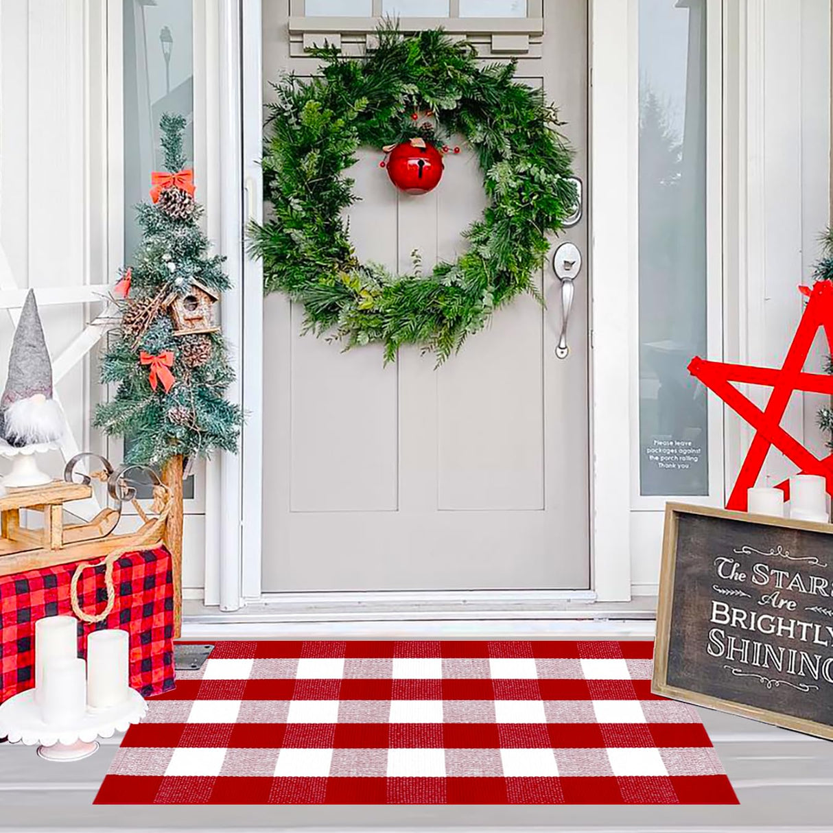 Ckorzen Red and White Plaid Rug, 28" x 43" Christmas Front Porch Outdoor Rug, Handwoven Cotton Washable Rug for Layered Door Mats, Holiday Entryway and Home Décor Ckorzen