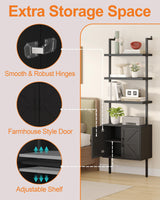 Yusong 73" Tall Bookshelf with Cabinet, Farmhouse Ladder Wall Mount Shelf Industrial Bookcase with Wood and Metal Frame, Plant Shelf Wall Storage Book Case Display for Living Room Bedroom Black Yusong