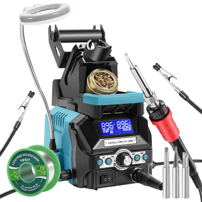 YIHUA 939D+ III EVO Digital Soldering Iron Station Kit 110W High Power with LCD display, 4 Memory Channels, Sleep Mode, Digital Calibration, Solder Wire, Helping Hands, Magnifier, 3 Soldering Tips