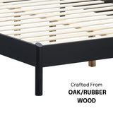 NTC Gem Wooden Bed Frame with Headboard and Natural Rattan, Solid Oak Foundation with Silent Slats, 1000 Lb Capacity, Effortless Assembly, Queen - Burnt Black NTC