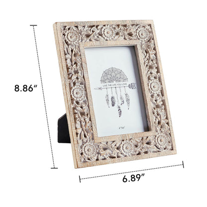 NIKKY HOME Farmhouse Boho Style Floral Picture Frame 4x6 Rustic Resin Photo Frame with Distressed White Finish, High Definition Glass for Wall and Table Top Display