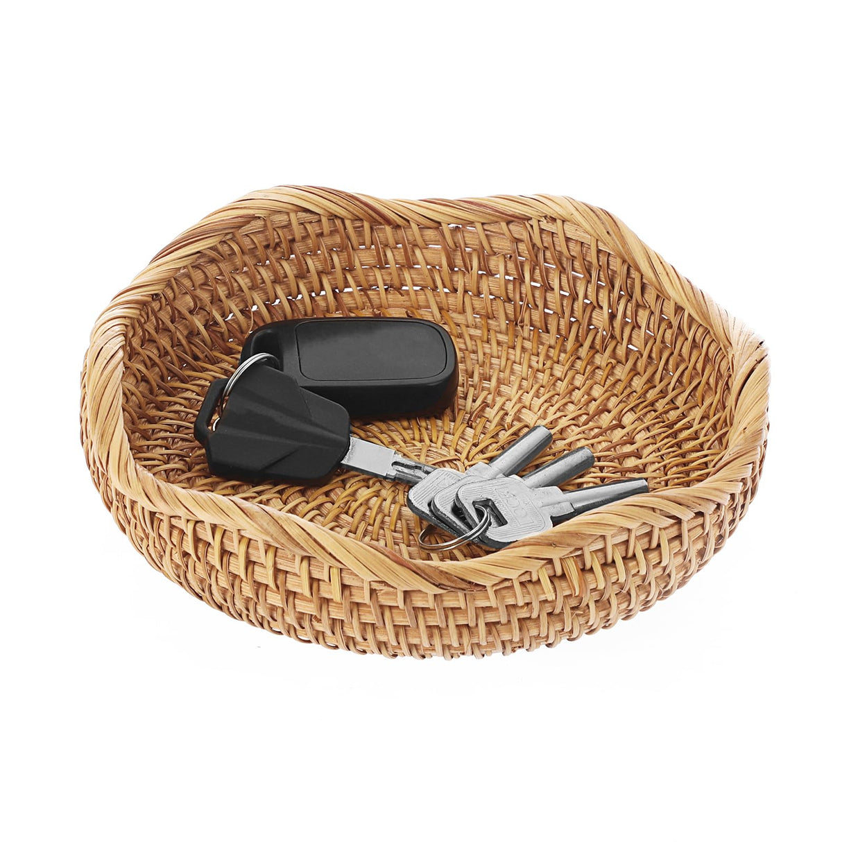 Hipiwe Round Key Basket Bowl for Entryway 7.3" Natural Rattan Fruit Bowl Woven Wicker Basket Serving Tray Rattan Organizer Basket Decorative Baskets for Kitchen Counter Bedside Living Room Hipiwe