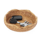 Hipiwe Round Key Basket Bowl for Entryway 7.3" Natural Rattan Fruit Bowl Woven Wicker Basket Serving Tray Rattan Organizer Basket Decorative Baskets for Kitchen Counter Bedside Living Room Hipiwe
