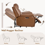 Watson & Whitely Genuine Leather Power Recliner Chair for Adults, Wall Hugger Recliner with Power Headrest, Cup Holders & Charging Ports, Electric Reclining Chairs for Living Room, RV, Saddle Brown Watson & Whitely