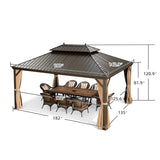 PURPLE LEAF Hardtop Gazebo 12' X 16' Metal Roof with Netting and Curtains Backyard Deck Garden Porch Patio Pavilion Permanent Aluminum Outdoor Metal Canopy PURPLE LEAF