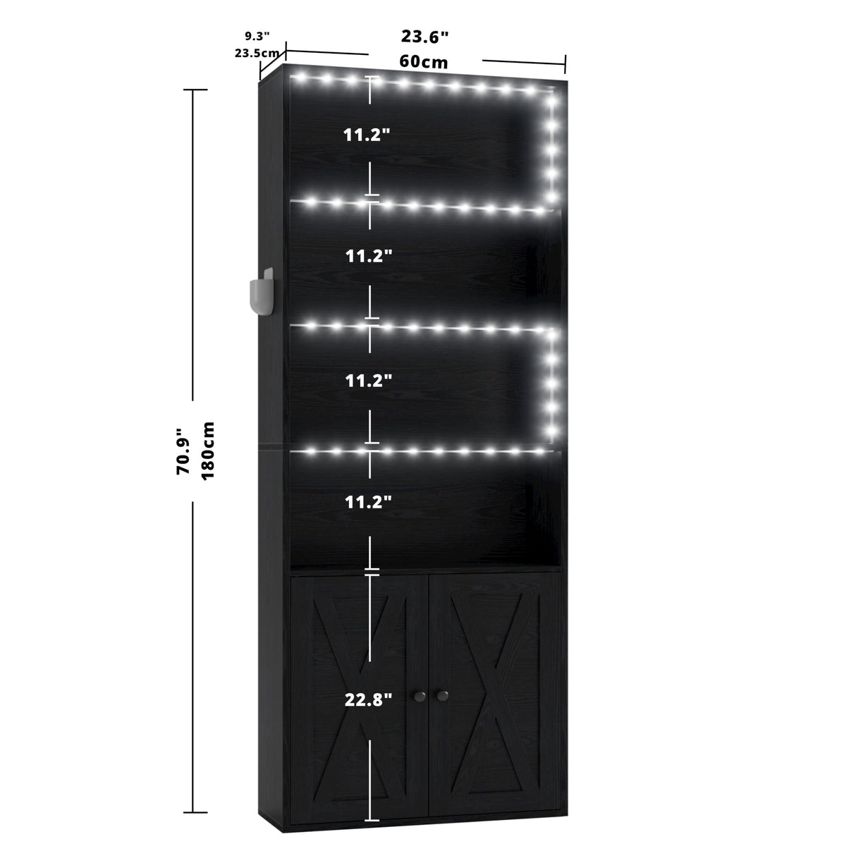 IRONCK 70-Inch Tall Industrial Bookcase with LED Lights for Home Office and Living Spaces IRONCK