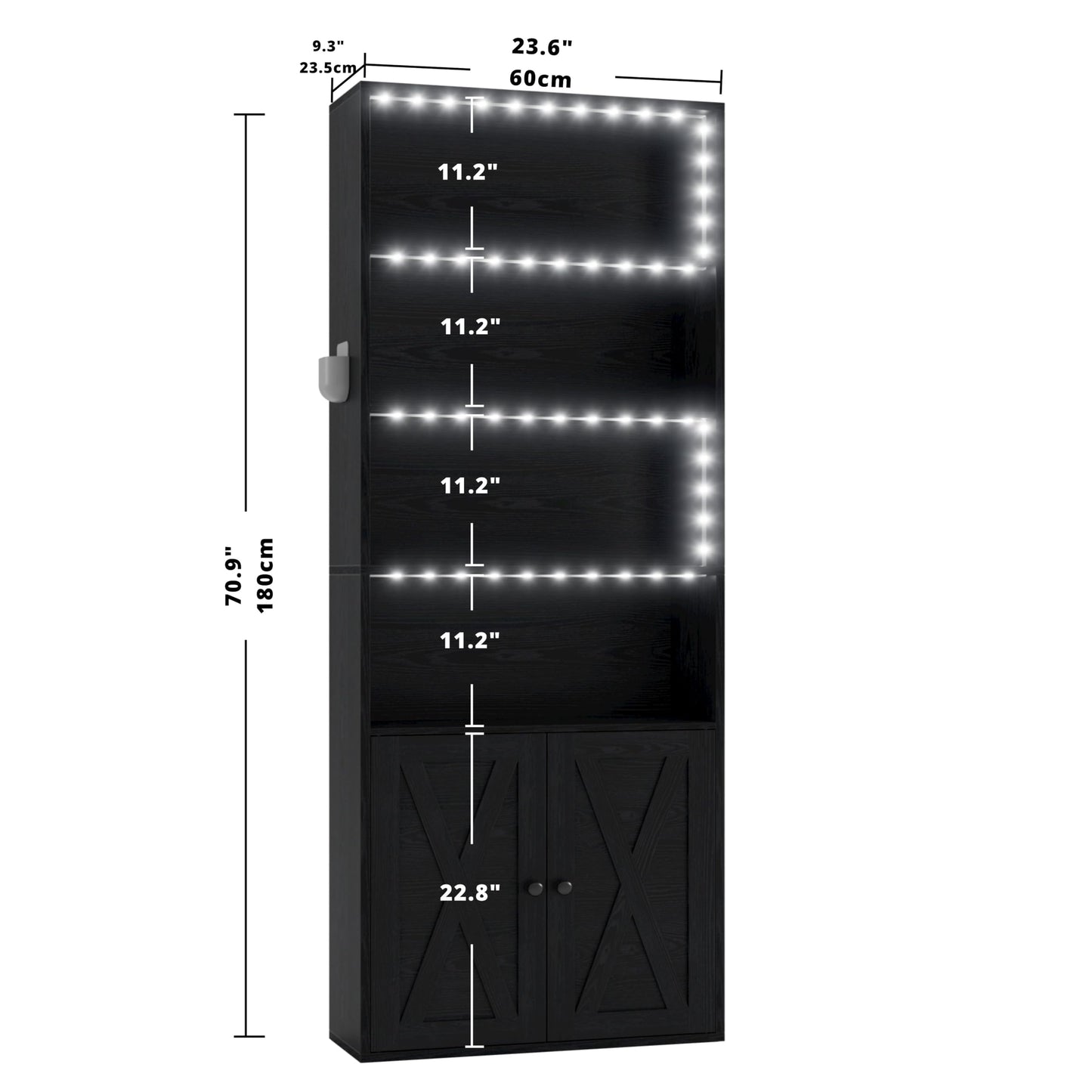 IRONCK 70-Inch Tall Industrial Bookcase with LED Lights for Home Office and Living Spaces - WoodArtSupply