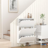 GREATMEET Shoe Cabinet Storage for Entryway, Narrow Shoe Storage Cabinet for Entryway Slim, White Metal Hidden Shoe Cabinet with 3 Flip Drawers, Wall Mounted GREATMEET