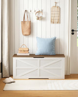 CHOEZON Storage Chest, 43.3" Wooden Storage Trunk, Modern Storage Bench with Safety Hinge, Toy Chest Storage, Farmhouse Style, for Bedroom, Living Room, Walnut and White MCW11WL CHOEZON