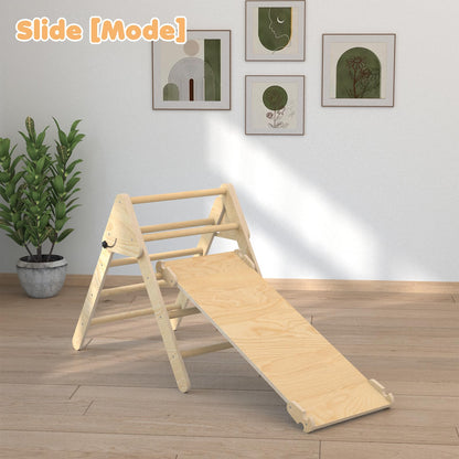 Pelnuies Pikler Triangle Set, 5 in 1 Wooden Montessori Climbing Set with Ramp for Sliding or Climbing, Foldable Toddler Climbing Toys Indoor Playground, Jungle Gyms for Toddlers 1-3, Natural