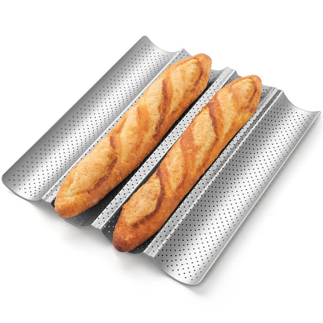 Pavsrmy Baguette Bread Pan, Premium Nonstick Perforated Baguette Pan for French Bread Baking, 4 Loaves Baguette Baking Tray for Sourdough, Italian Bread, Perfect for Creating Crisp Golden-Brown Crust Pavsrmy