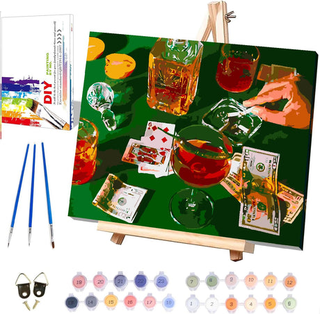 MIRCVSH Vintage Poker Paint by Numbers Kit for Adults Beginner,Adult Paint by Number Kits on Canvas with Framed,DIY Acrylic Watercolor Oil Paint by Number for Adults for Home Decor Gift 12x16 Inch MIRCVSH