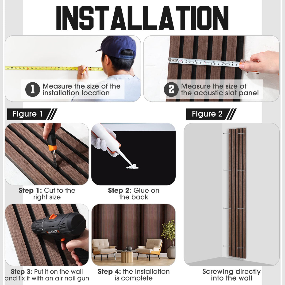 Frienda 6 Pcs 94.5 x 7.9 Inch Acoustic Wood Wall Panels Decorative Soundproof Wall Panels 3D Slat Wood Panels for Home Office Cinema Interior Wall Decoration (Walnut Wood) Frienda