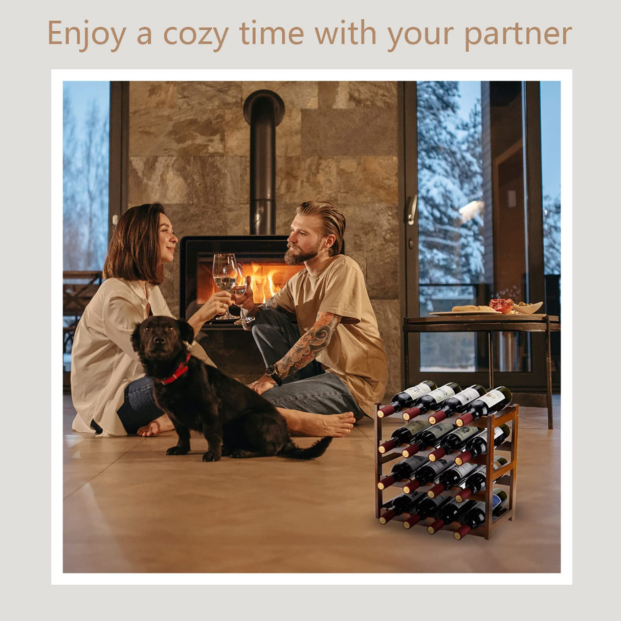 Homevany Bamboo Wine Rack,4 Tier, Wine Bottle Holder, Hold 16 Bottles for Home Kitchen, Dinging Room, Pantry, Cabinet, Bar Homevany