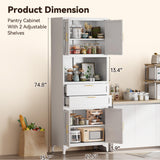 CXUZCZ Kitchen Storage Cabinet,Tall Metal Pantry Storage Cabinet with Door Drawers and Adjustable Shelves,Freestanding Cupboard for Kitchen Dining Room Bedroom Home Office and Bathroom (White 75 ") CXUZCZ
