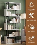 Gadroad 6-Tier S-Shaped Geometric Bookcase in White - Modern Decorative Storage Shelving for Home Gadroad