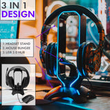 Tilted Nation RGB Headset Stand and Gaming Headphone Stand for Desk Display with Mouse Bungee Cord Holder with USB 3.0 Hub for Xbox, PS4, PC - Perfect Gaming Accessories Gift Tilted Nation