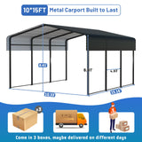 HEYTOWN Metal Carport 10 * 15 FT Heavy Duty Carport Canopy with Galvanized Steel Roof Multi-Use Shelter Outdoor Portable Garage for Car, Boat, Pickup and Tractor HEYTOWN
