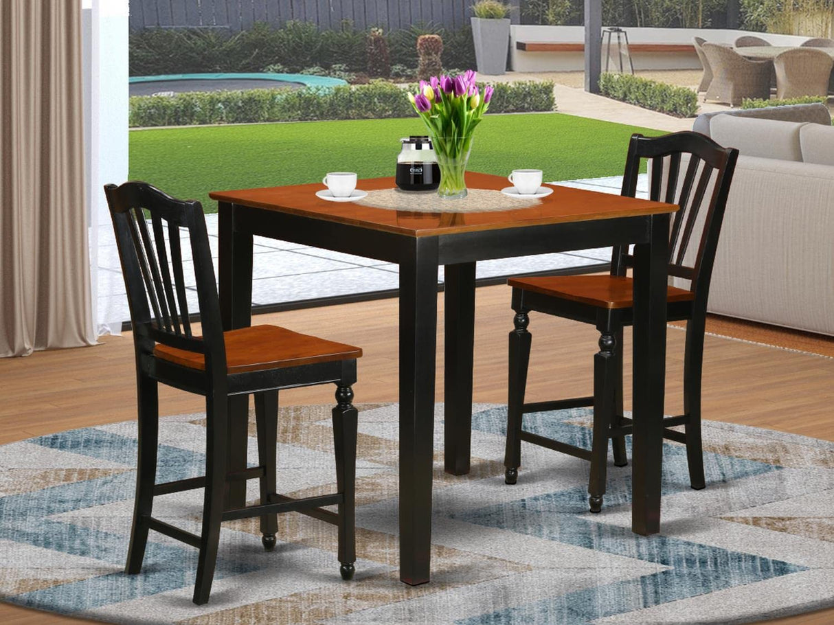 East West Furniture PBCH3-BLK-W 3 Piece Counter Height Pub Set for Small Spaces Contains a Square Kitchen Table and 2 Dining Room Chairs, 36x36 Inch, Black & Cherry East West Furniture
