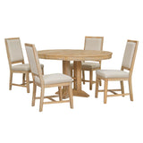 Bellemave 5-Piece Round Dining Table Set for 4 Round Extendable Kitchen Table Set with 4 Upholstered Chairs Farmhouse Round to Oval Dining Room Set for Kitchen, Dining Room (Natural Wood Wash) Bellemave