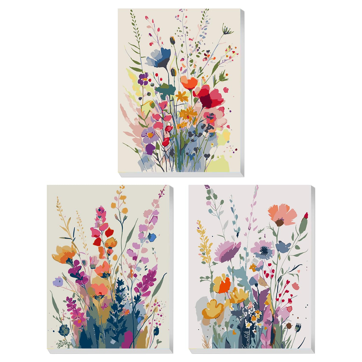 3 Pack Wildflowers Paint by Numbers Kit for Adults with Wooden Frame, Acrylic Paint by Numbers for Adults Beginners, Flowers Painting by Numbers Kits for Adult Gift Home Wall Decor 8x12inch Aestalrcus