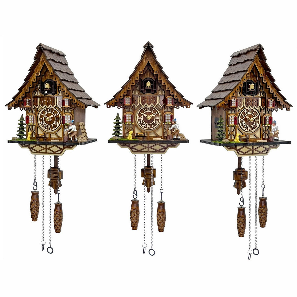 HUGE HAPPINESS Cuckoo Clock for Wall Art: 12 Melodies, Volume Control, Night Mode, Germany Style Black Forest Retro Traditional Handcrafted Wooden House Home Decor, Gifts for Family (8.75 X 23inch) HUGE HAPPINESS
