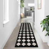 Lahome Moroccan Trellis Runner Rug - 2x8 Black Hallway Runner Rug with Rubber Backing, Checkered Kitchen Non Skid Carpet Runner Washable Indoor Mat for Camper Entryway Bathroom Hardwood Floor Lahome