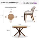 PURPLE LEAF 5 Pieces Round Dining Set Patio Aluminum Modern Oversize Round Table and Wicker Chairs with Cushions for Kitchen Porch Garden Outdoor Furniture Sets PURPLE LEAF