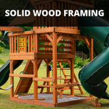 Gorilla Playsets 01-0030-AP-1 Great Skye I Wood Swing Set with Green Vinyl Canopy, Tube Slide, and Rock Wall, Amber Gorilla Playsets