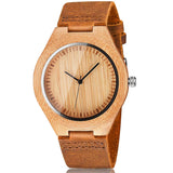 CUCOL Men's Bamboo Wooden Watch with Brown Cowhide Leather Strap Japanese Quartz Movement Casual Watches CUCOL