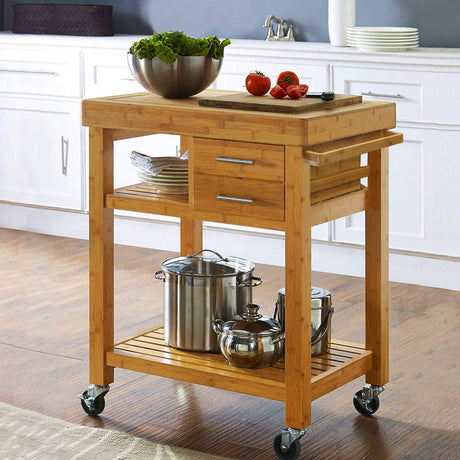 Home Aesthetics Rolling Kitchen Island Cart with Drawers Shelves, Towel Rack, Locking Casters, Butcher Block Food Prepping Cart Trolley on Wheels, Home Aesthetics