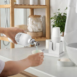 Mouthwash Dispenser for Bathroom, 16 OZ Glass Mouthwash Dispenser with Pour Spout and Wood Cup Holder and Tray, Mouth Wash Bottle Container, Farmhouse Kitchen Bathroom Decor and Accessories, White Bivvclaz