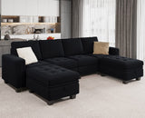 Belffin Velvet U Shaped Sectional Sofa Couch with Storage Ottoman Convertibel Sectional Sofa with Reversible Chaises Black Belffin