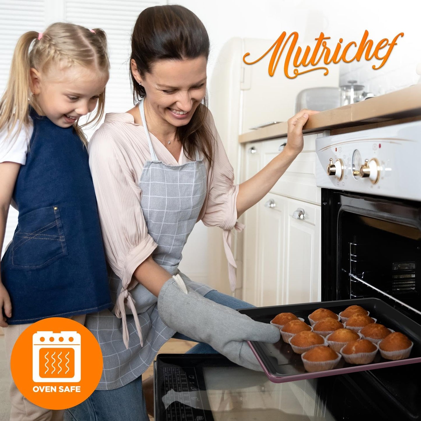 NutriChef 8-Piece Nonstick Stackable Bakeware Set - PFOA, PFOS, PTFE Free Baking Tray Set w/Non-Stick Coating, 450°F Oven Safe, Round Cake, Loaf, Muffin, Wide/Square Pans, Cookie Sheet (Plum)