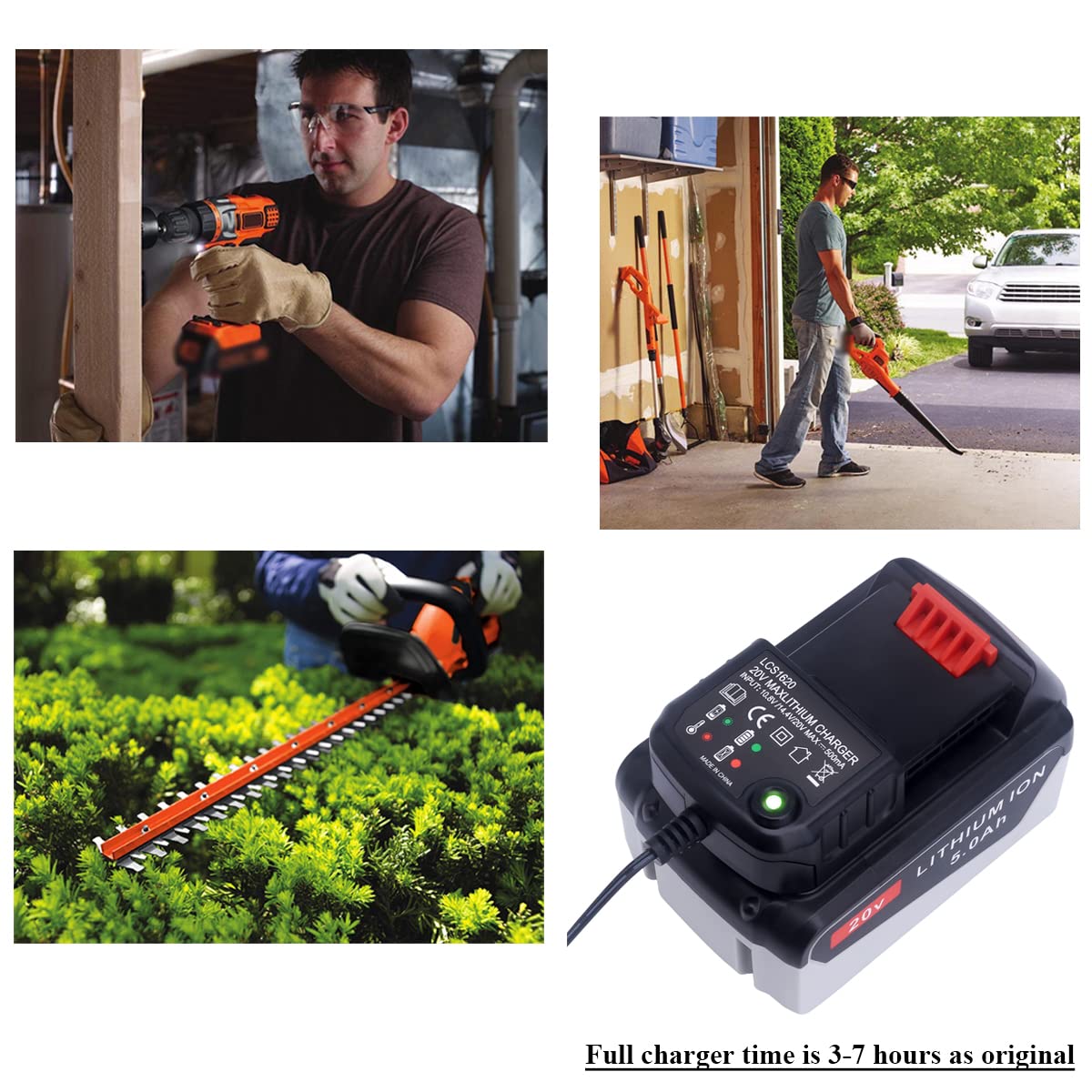 Lasica Replacement for Black and Decker 20V Lithium Battery Charger LCS1620B Compatible with Black & Decker 20 Volt Max Lithium Battery LBXR20 LBXR2020-OPE LB2X3020 LB2X4020 LBX4020 90590282 BDCAC202B Lasica