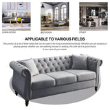 ATUMON 2 Piece Chesterfield Velvet 80“ 3-Seater and 59" Loveseat Sofa Set,Tufted Couch with 4 Pillows,Rolled Arms and Nailhead for Living Room, Bedroom, Office Grey ATUMON