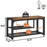 HOMEFORT Shoe Bench,3 Tiers Shoe Rack Bench,31.5" Shoe Storage Bench for Entryway, Retro Industrial Entry Bench with Mesh Shelves and Boot Storage,for Front Door Entrance, Rustic Brown HOMEFORT