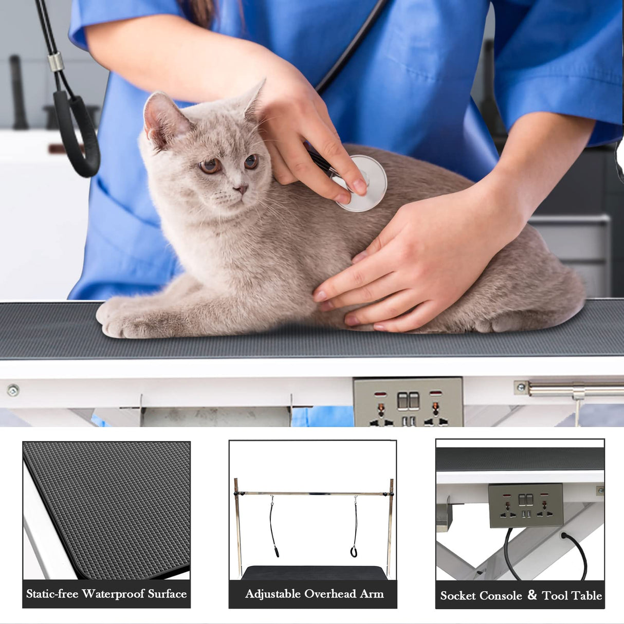 SoarFlash 49.6” Electric Lift Pet Dog Grooming Table,Heavy Duty Electric Grooming Table for Dogs&Cats,Heavy Duty Height Adjustable with Overhead Arm, Clamps, Two Grooming Noose SoarFlash