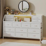 DrawXynth White Dresser for Bedroom, 55" TV Stand with 14 Drawers, Long Dresser & Chests of Drawers with Shelves & Sturdy Metal Frame & Wood Top DrawXynth