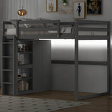 Harper & Bright Designs Full Size Loft Bed with Wardrobe & Storage Shelves, Wood Full Loft Bed Frame with LED Light for Kids Teens,Adults,Gray Harper & Bright Designs