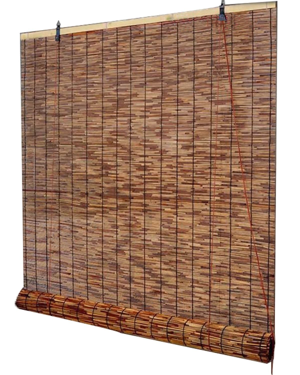 Blackout Bamboo Roller Shades for Indoor/Outdoor Patio Privacy,Natural Bamboo Roll Up Blinds Wide 22" 24" 33" 36" 40" 42" 48" 53" 59" 60" 66" 72" 73" Cordless Sunshades Window Shades WoodArtSupply
