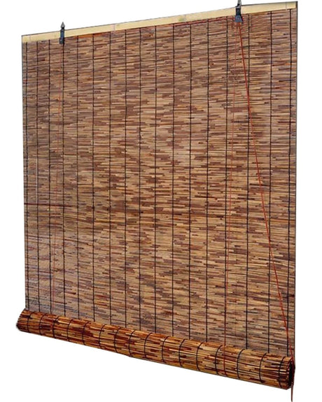 Blackout Bamboo Roller Shades for Indoor/Outdoor Patio Privacy,Natural Bamboo Roll Up Blinds Wide 22" 24" 33" 36" 40" 42" 48" 53" 59" 60" 66" 72" 73" Cordless Sunshades Window Shades WoodArtSupply