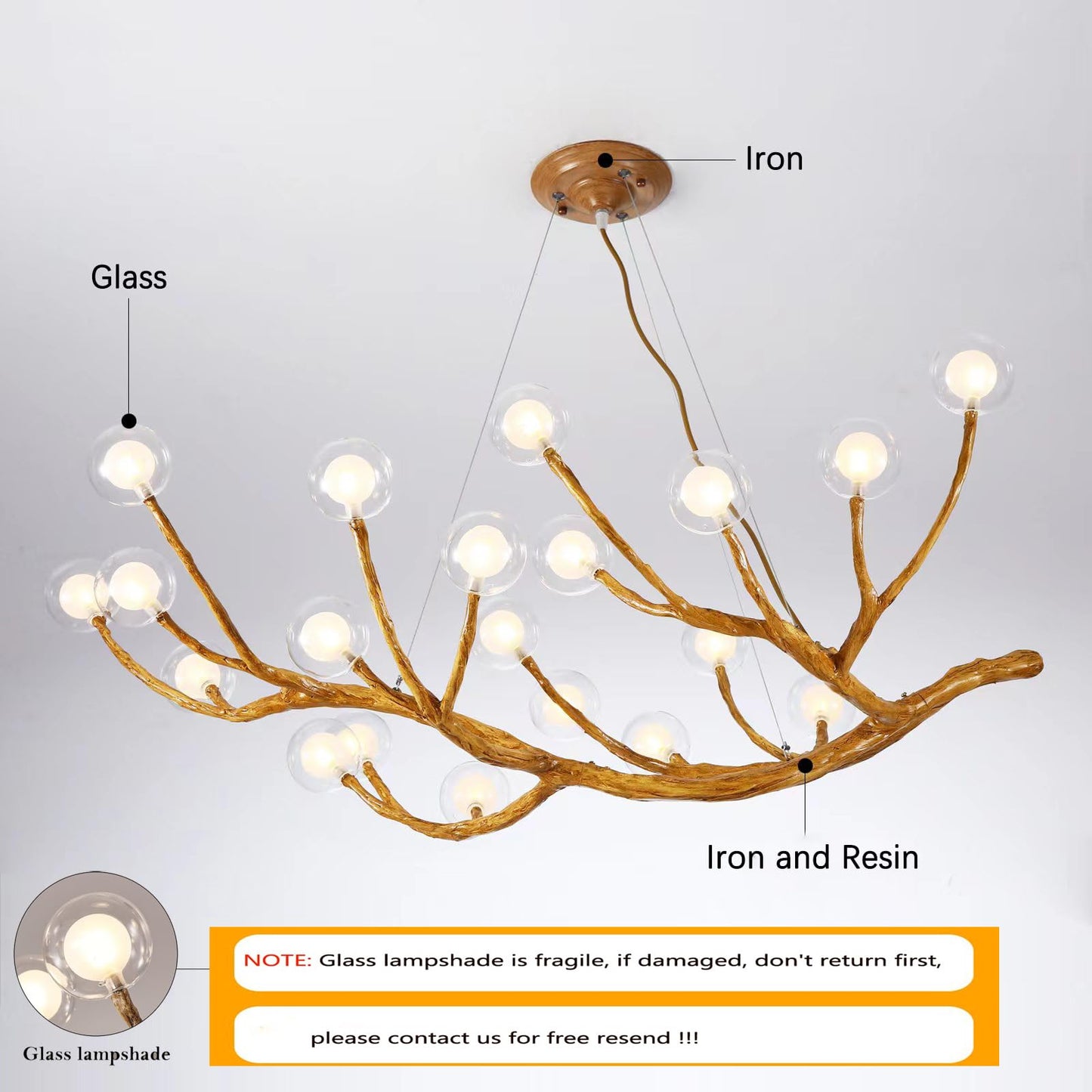 NorDiem 20-Lights LED Farmhouse Chandelier,Retro Tree Branch Glass Bubble Ceiling Chandeliers Lighting,Large Rustic limb Chandeliers for Living Room,Dining Room Light Fixtures - WoodArtSupply