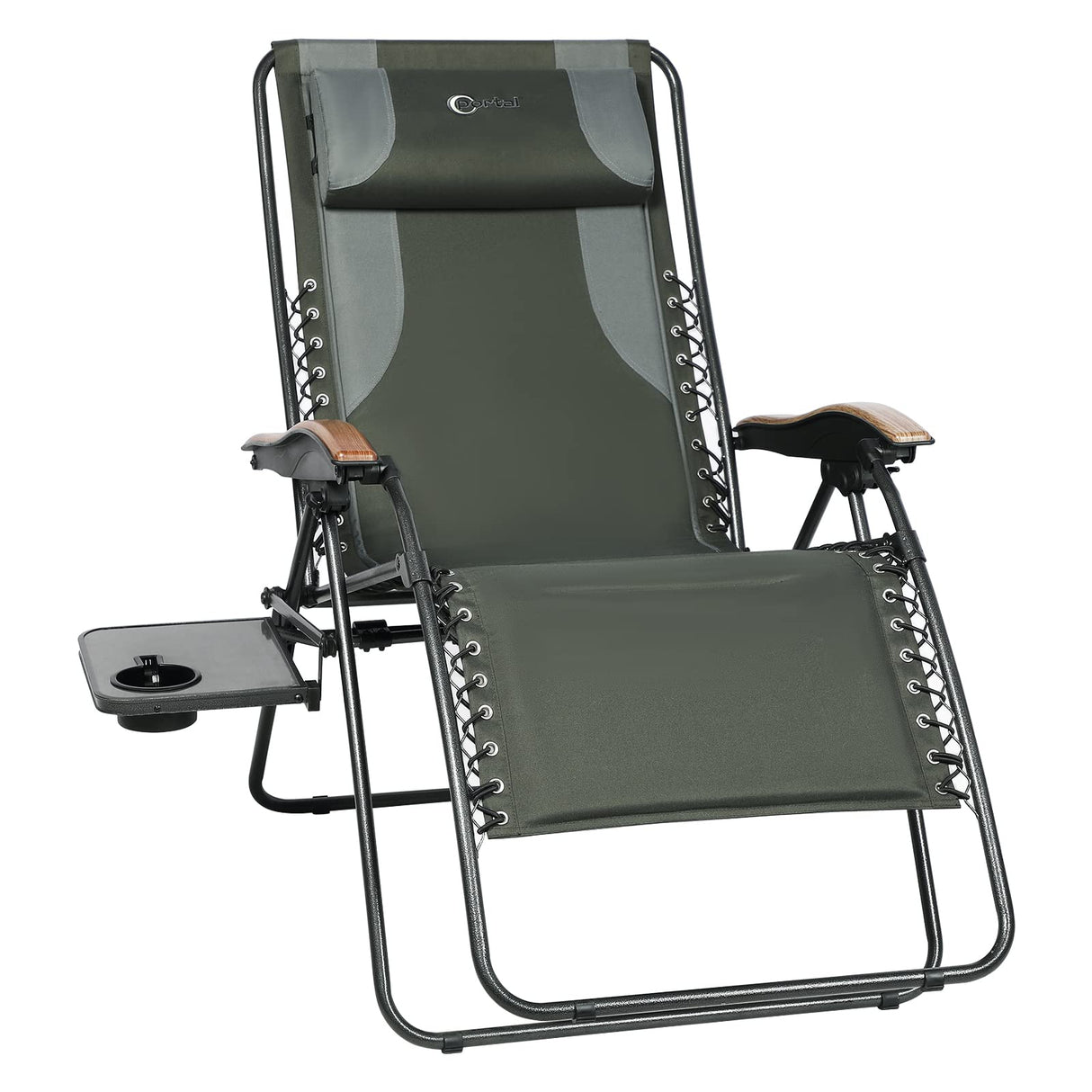 PORTAL Zero Gravity Oversized, Folding Reclining Patio, Full Padded Outdoor Foldable Lounge Chair with Adjustable Headrest, Support 350 LBS, Green PORTAL