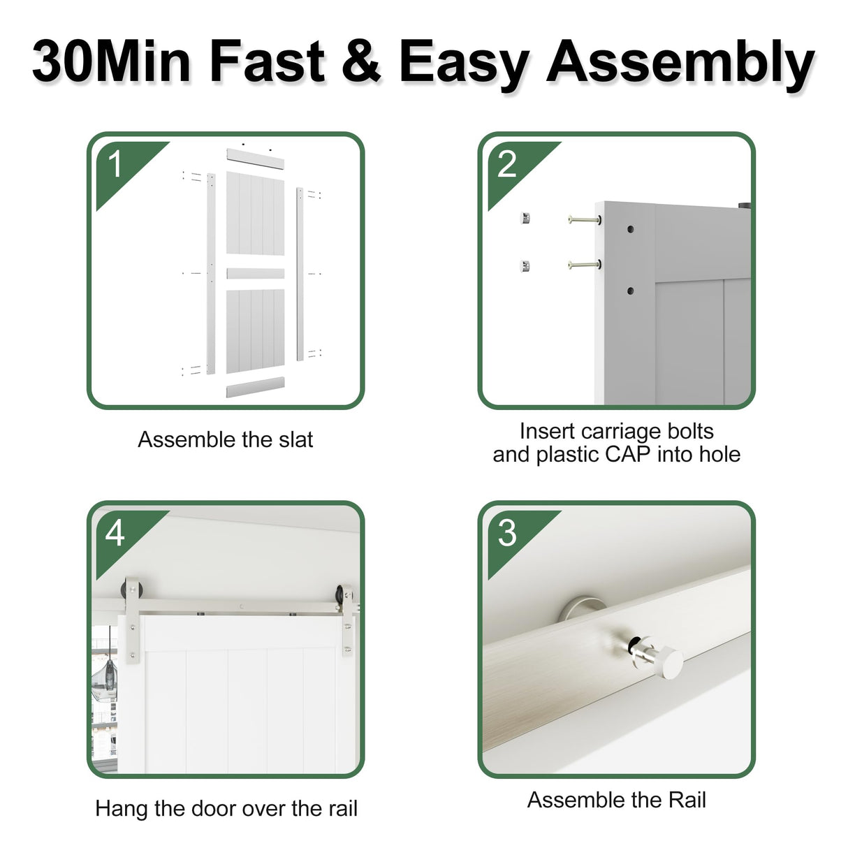 36in x 84in White Sliding Barn Door with 6.6ft Brushed Nickel Barn Door Hardware Kit Track Kit Included,Easy Assembly Wood Slab with Predrilled Holes,Water-Proof & Scratch-Resistant PVC Surface GELA