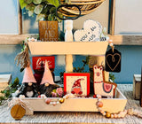 SHINGYU Rectangle Wooden 2 Tiered Tray, Tiered Farmhouse Tray, Kitchen Table Stand, Tier Serving Tray, for Food Fruits Cupcake Display Coffee Bar Home Party Seasonal Decorations (White) SHINGYU